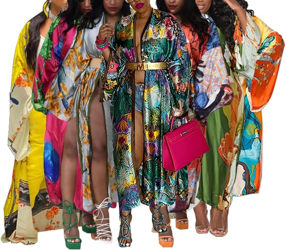 Summer Cardigan for Women Lightweight Satin Open Front Long Kimono Swimsuit Cover Ups Silk Robe plus Size