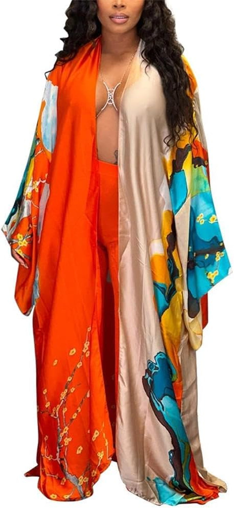Summer Cardigan for Women Lightweight Satin Open Front Long Kimono Swimsuit Cover Ups Silk Robe plus Size