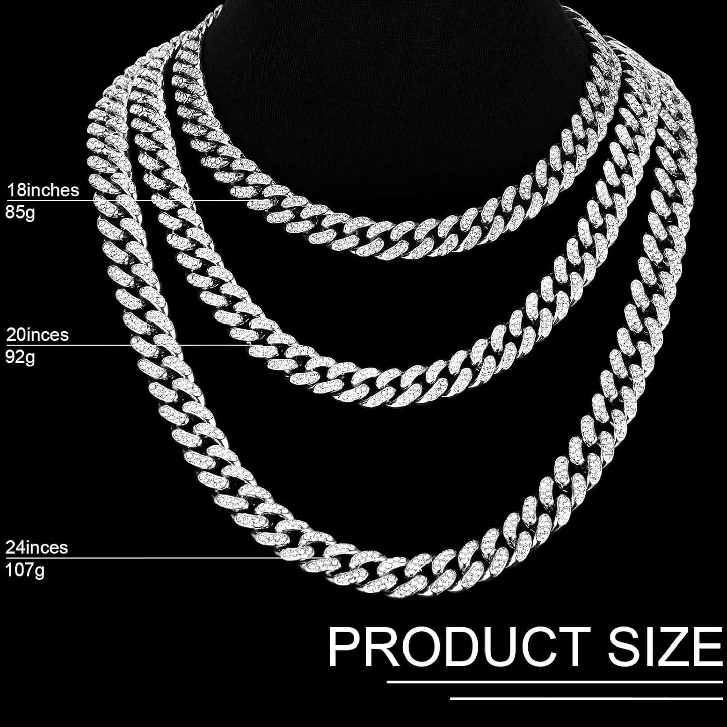 Cuban Link Chain Necklace Bracelet Rhinestone Earrings Bling Necklace Bracelet Crystal Big Circle Earring for Women