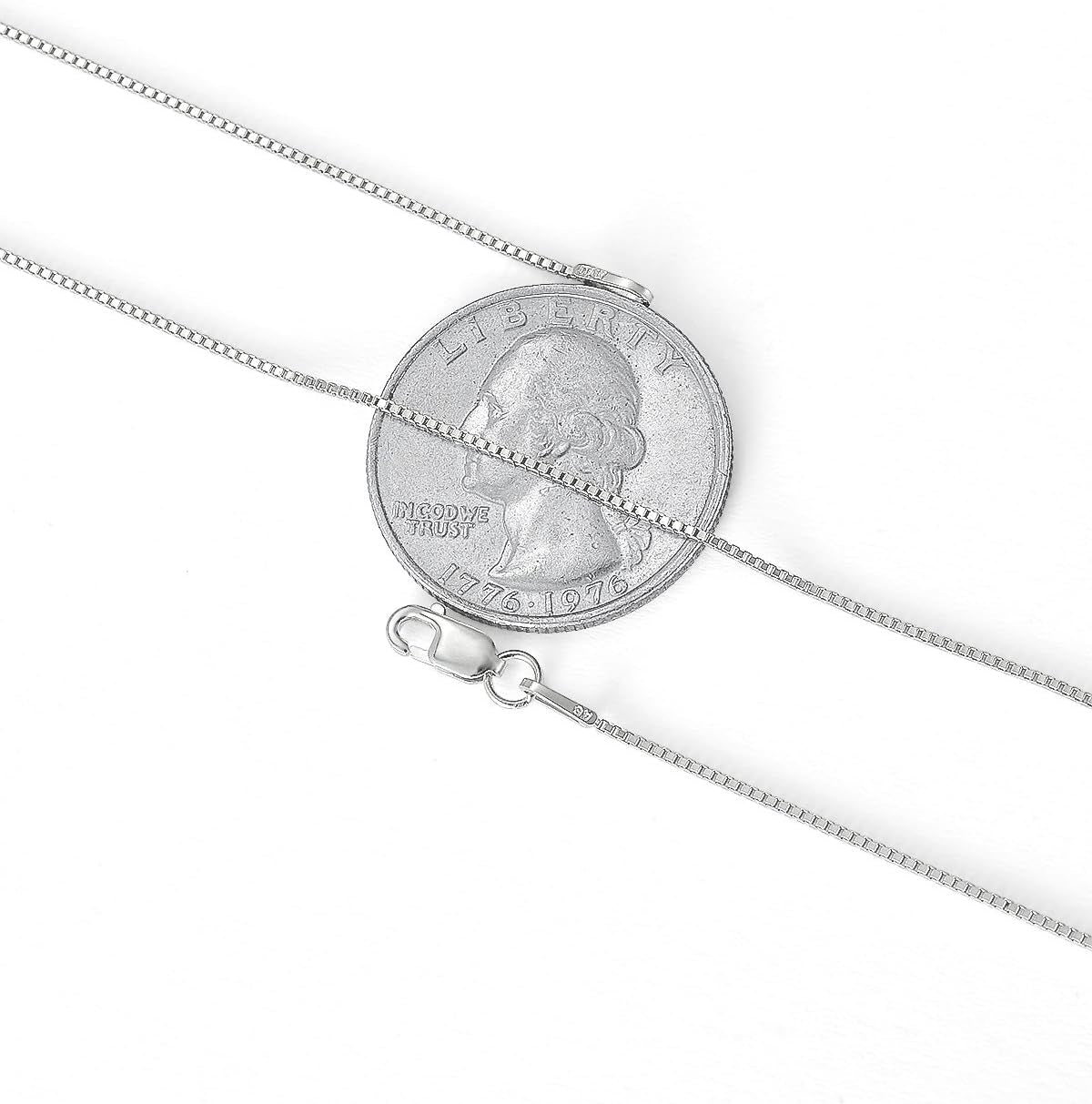 925 Sterling Silver 1Mm & 0.8 Italian Box Chain Necklace 16" - 30" with Silver Polishing Cloth/Dainty & Sturdy Necklace for Women Available in 15 Lengths