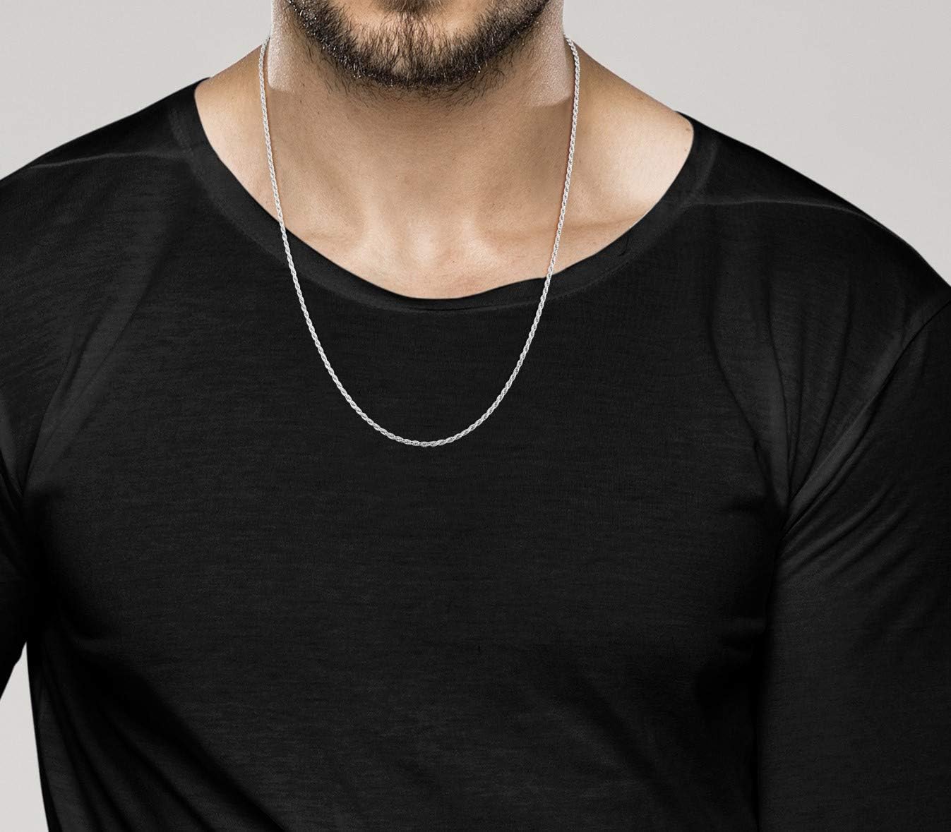 Solid 925 Sterling Silver Italian 2Mm, 3Mm Diamond-Cut Braided Rope Chain Necklace for Men Women Made in Italy