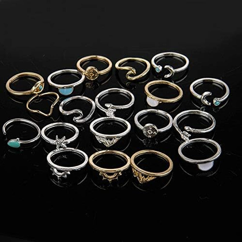 Boho Retro Stackable Rings Sets for Women Knuckle Joint Finger Knuckle Nail Ring Sets Moon Stars Stack Preppy Statement Rings Cute Trendy Stuff Jewelry
