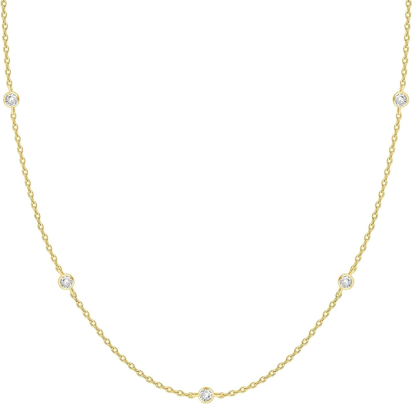 14K Gold Plated Station Necklace - Simulated Diamond BTY Layering Necklaces - Womens CZ Chain
