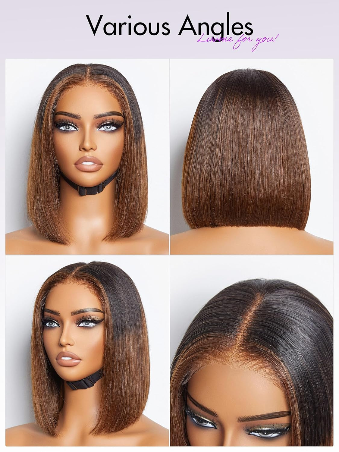 10" Mix Brown Glueless Bob Wigs Human Hair Pre Plucked, 5X5 HD Lace Closure Wigs Human Hair 180 Density, Ready to Go Wig with Bleached Knots & Pre Cut Lace