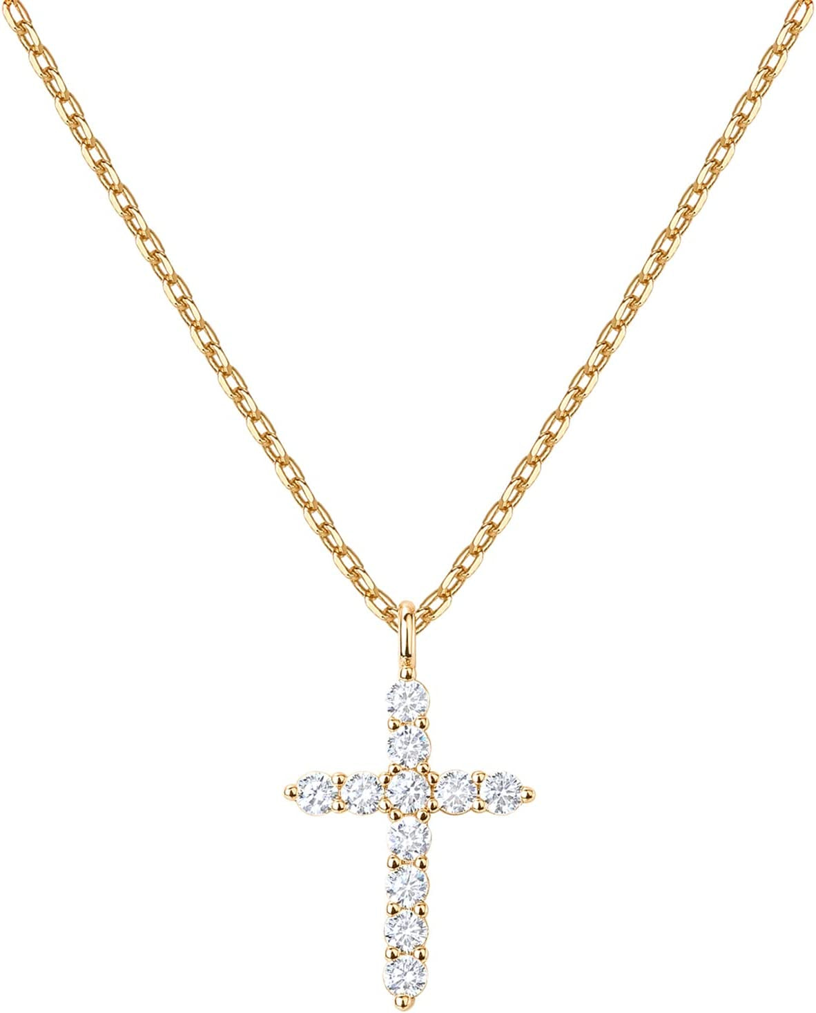 14K Gold Plated Cubic Zirconia Cross Necklace for Women | Cross Faith Pendant Necklaces