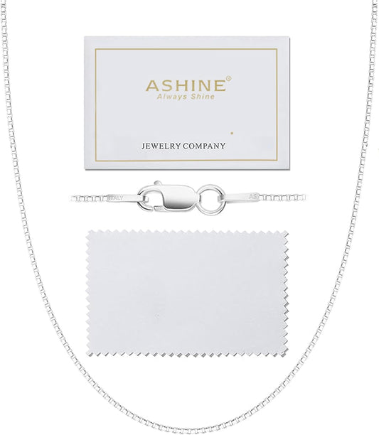 925 Sterling Silver 1Mm & 0.8 Italian Box Chain Necklace 16" - 30" with Silver Polishing Cloth/Dainty & Sturdy Necklace for Women Available in 15 Lengths