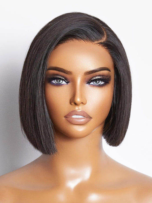 8'' Blunt Cut Bob Wig Human Hair Pre Cut Glueless HD Lace Closure Wig Pre Plucked Mature Boss Side Parted Straigh Human Hair Short Wigs for Women