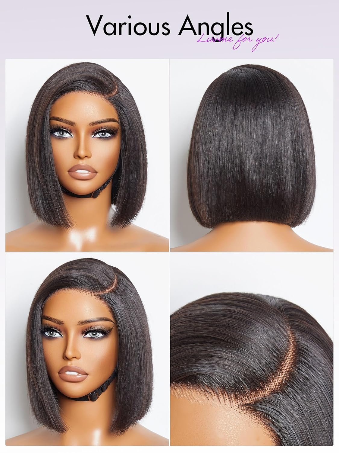 8'' Blunt Cut Bob Wig Human Hair Pre Cut Glueless HD Lace Closure Wig Pre Plucked Mature Boss Side Parted Straigh Human Hair Short Wigs for Women