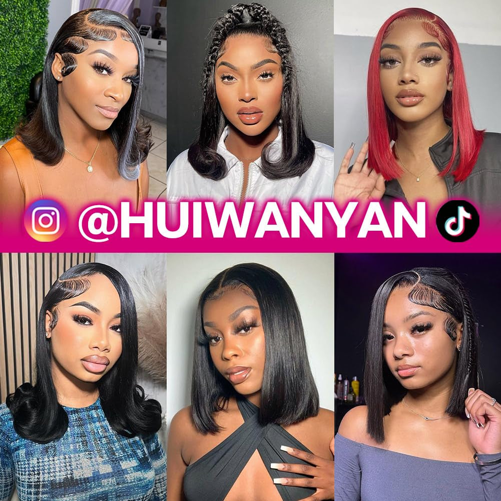 Bob Wig Human Hair 13X4 HD Lace Front Wig Glueless Wigs Human Hair Pre Plucked Short Bob Lace Front Wigs Human Hair for Black Women Nature Hairline 180% Density 14 Inch