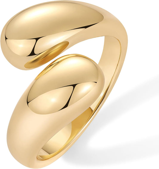 14K Gold Plated Chunky Open Twist Stackable Rings for Women | Bold Crossover Statement Ring Band