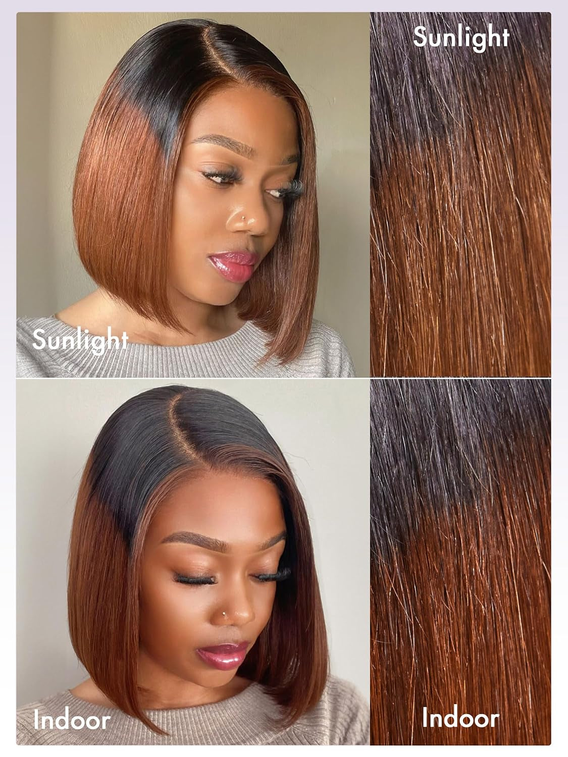 10" Mix Brown Glueless Bob Wigs Human Hair Pre Plucked, 5X5 HD Lace Closure Wigs Human Hair 180 Density, Ready to Go Wig with Bleached Knots & Pre Cut Lace