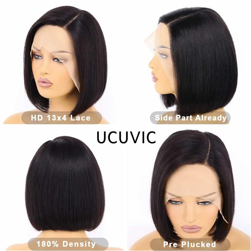 Bob Wig Human Hair 13X4 HD Lace Front BOB Wigs for Black Women Human Hair Glueless Wigs Human Hair Pre Plucked Pre Cut 180% Density 10 Inch