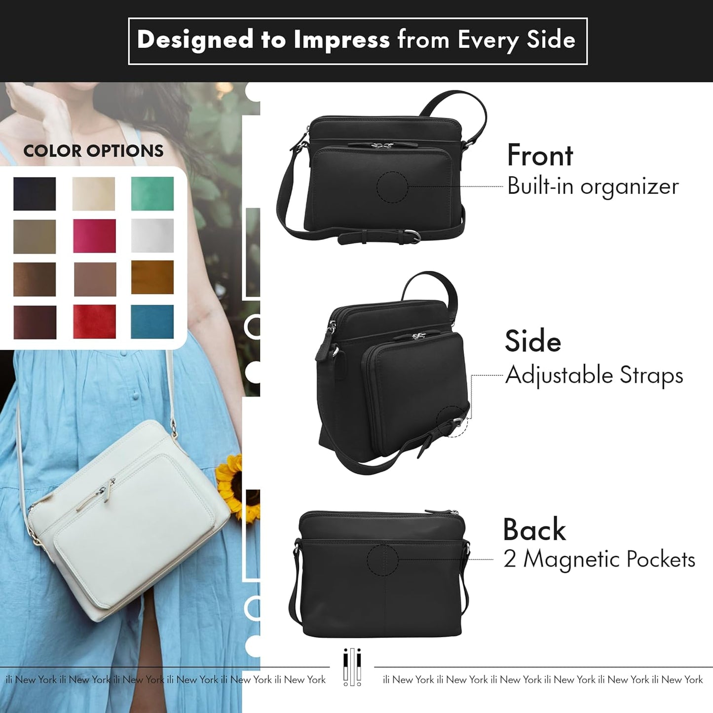 Genuine Leather Crossbody Bags for Women - Premium RFID Blocking Shoulder Bag Organizer with Adjustable Strap