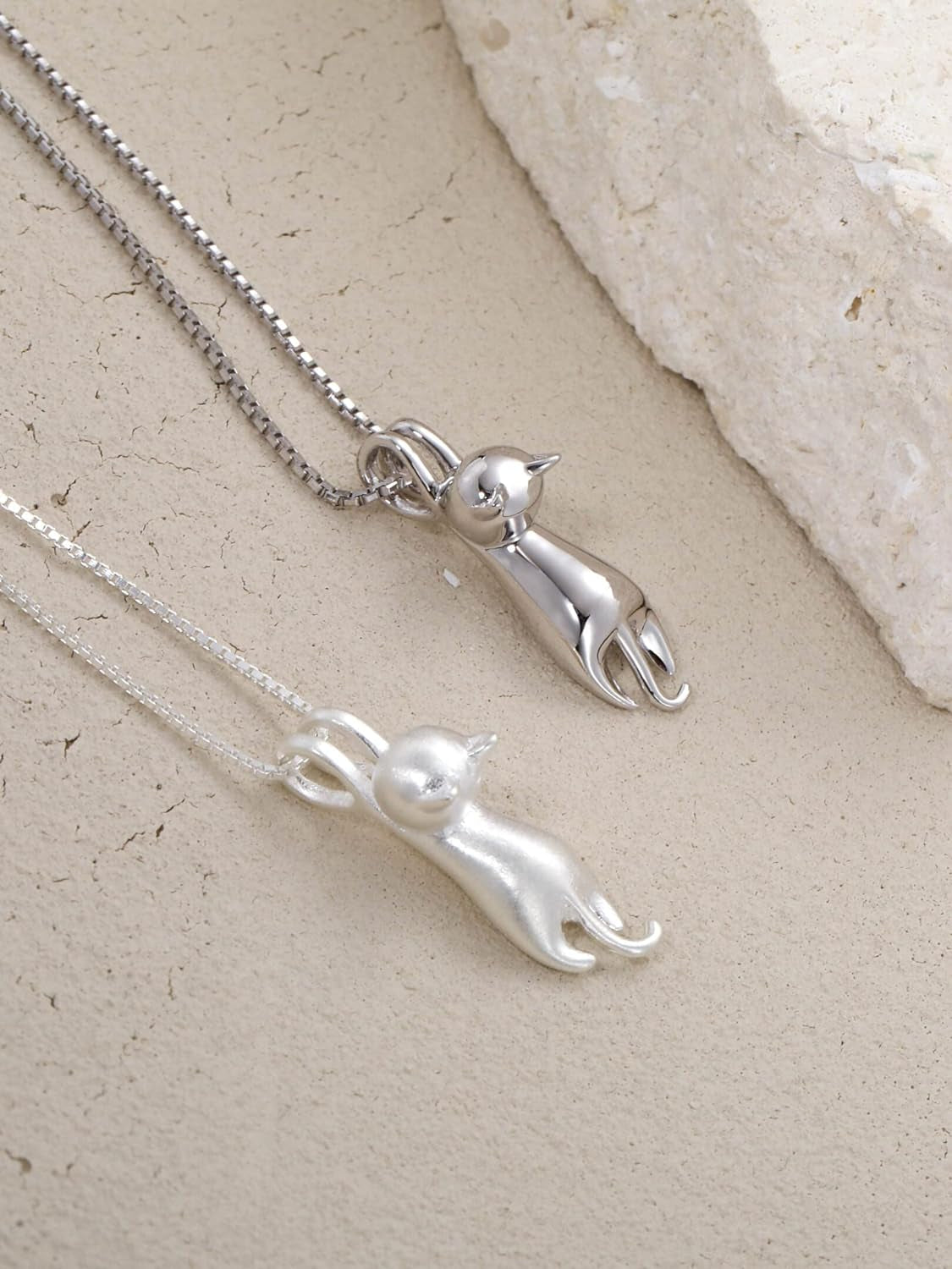 Sterling Silver Cat Necklaces for Women Cat Jewelry for Women Cat Accessories for Women Cat Mom Lover Lady Themed Gifts Cute Silver Kitten Jewelry Birthday Gifts for Women