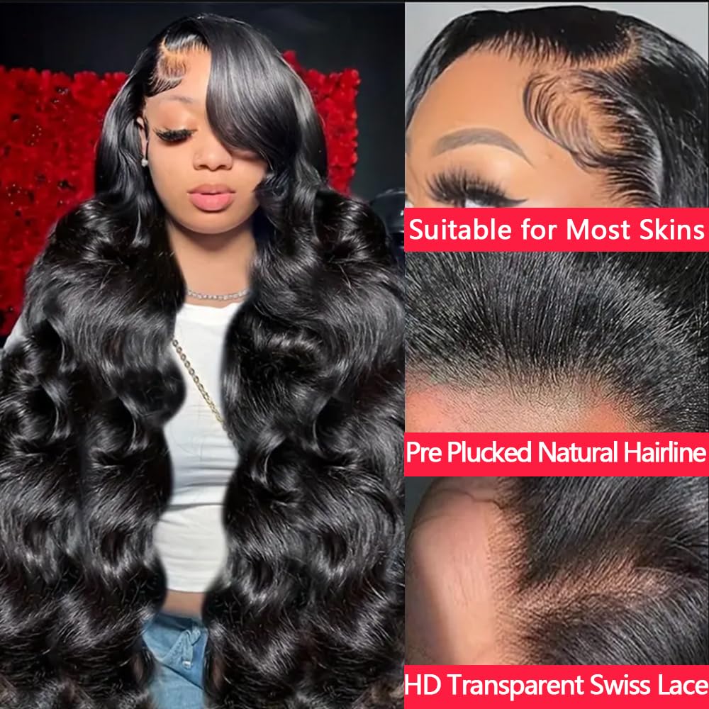 28 Inch 13X6 Lace Front Wigs Human Hair Pre Plucked Body Wave HD Lace Front Wigs Human Hair 180% Density Frontal Glueless Wigs Human Hair with Baby Hair