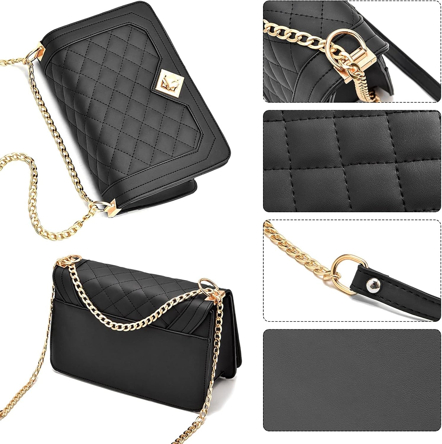 Crossbody Bags for Women Small Handbags PU Leather Shoulder Bag Purse Evening Bag Quilted Satchels with Chain Strap