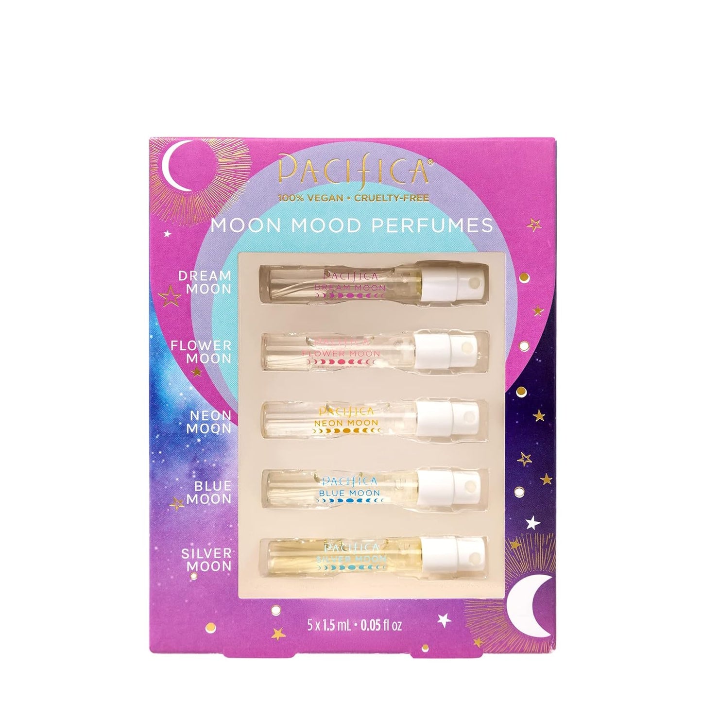 Beauty Mood Moons Spray Perfume Set, Fragrances, Travel Perfume, Dream Moon, Flower Moon, Neon Moon, Blue Moon, Silver, Moon, Clean Perfume, Mini Perfume, Vegan, 0.05 Fl Oz Each (Set of 5)