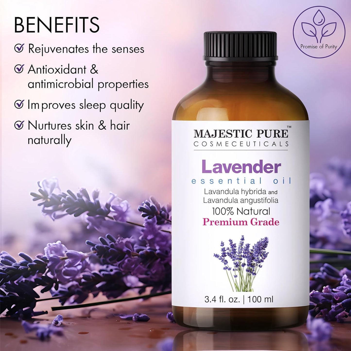 Lavender Essential Oil with Glass Dropper | 100% Pure and Natural Lavender Oil | Premium Grade Essential Oils for Diffusers, Skin, Aromatherapy, Massage | 4 Fl Oz