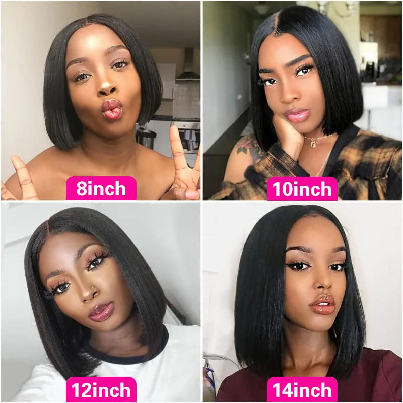 Bob Wig Lace Front Wigs Pre Plucked with Baby Hair 180% Density Short Bob Wigs for Women Straight Bob Frontal Wigs Natural Black (12Inch)