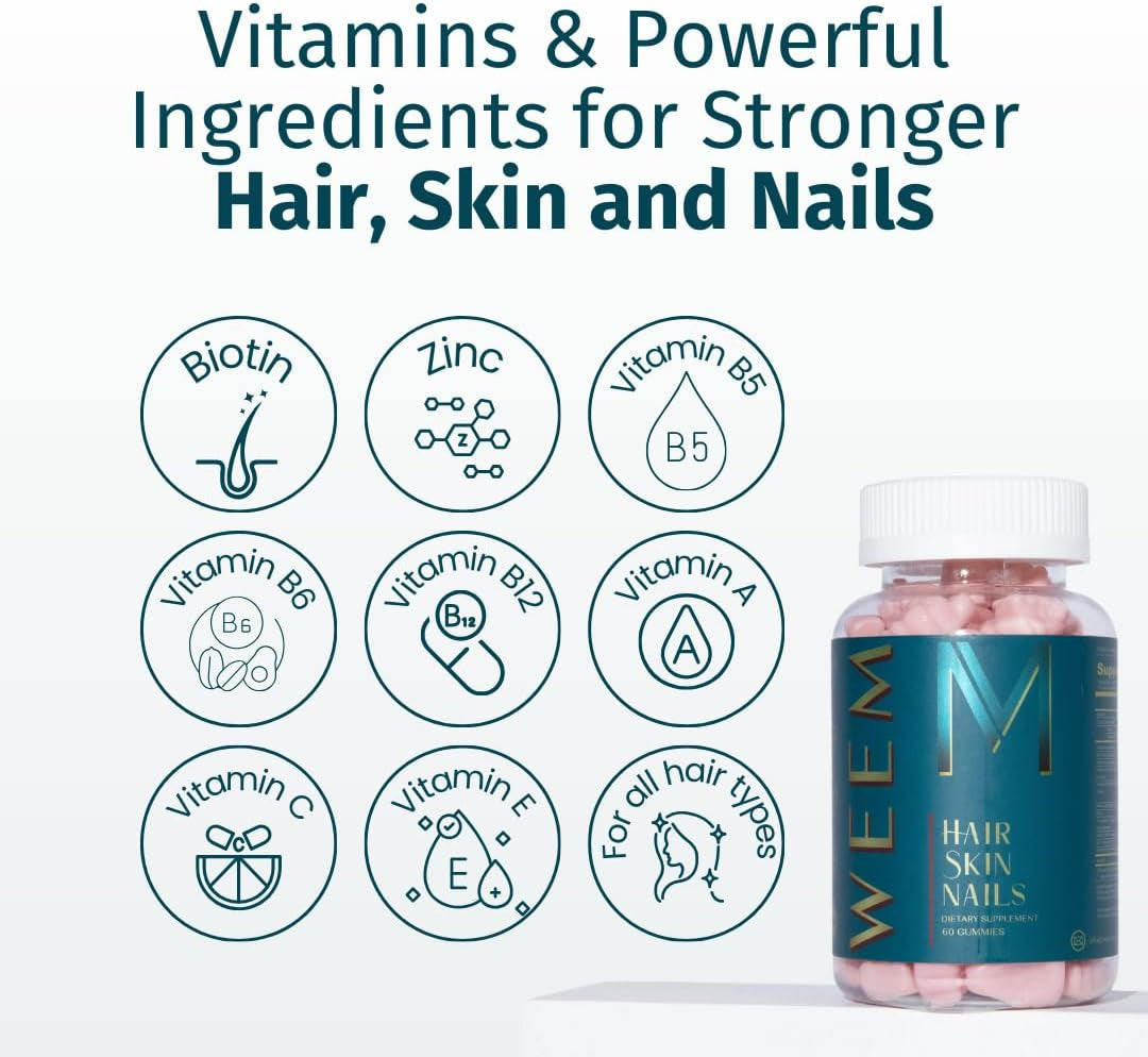 Hair Skin and Nails Gummies - Supports Healthy Hair - Vegan Biotin Vitamins for Women & Men Supports Faster Hair Growth, Stronger Nails, Healthy Skin, Extra Strength (1)