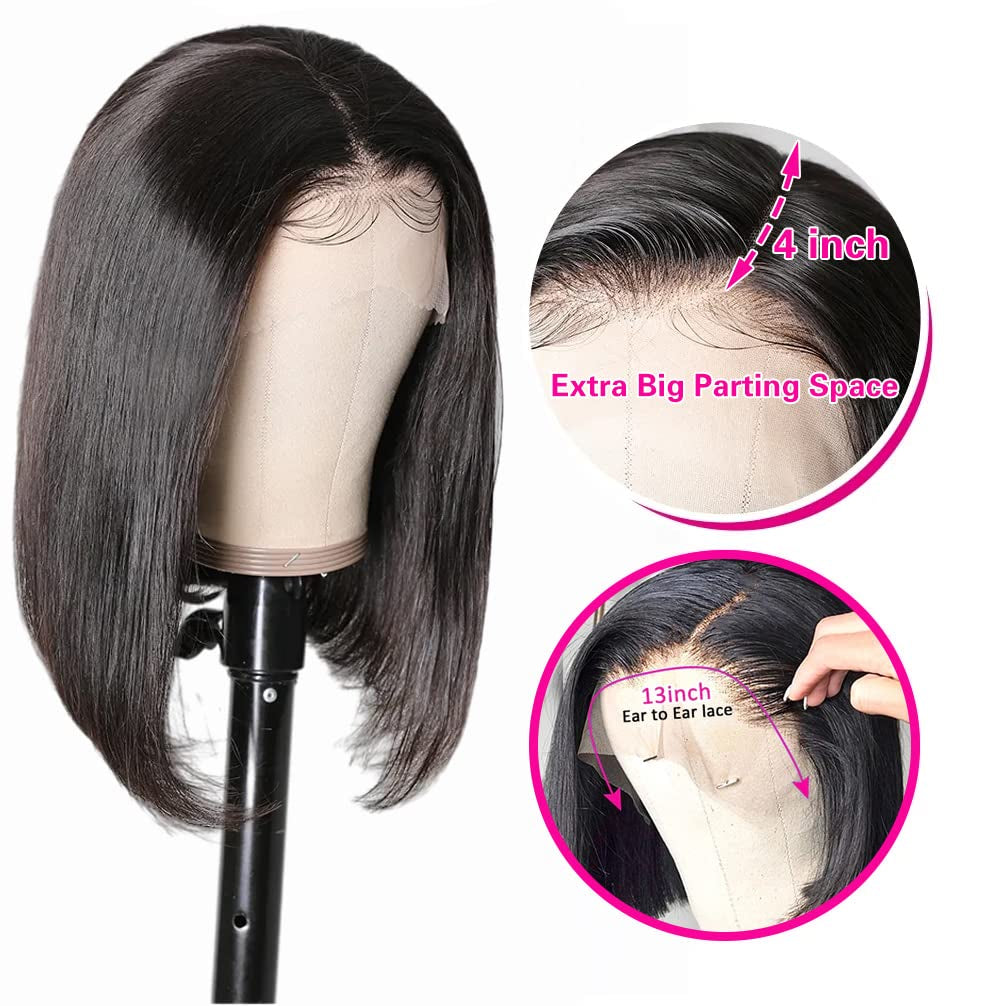 Bob Wig Lace Front Wigs Pre Plucked with Baby Hair 180% Density Short Bob Wigs for Women Straight Bob Frontal Wigs Natural Black (12Inch)