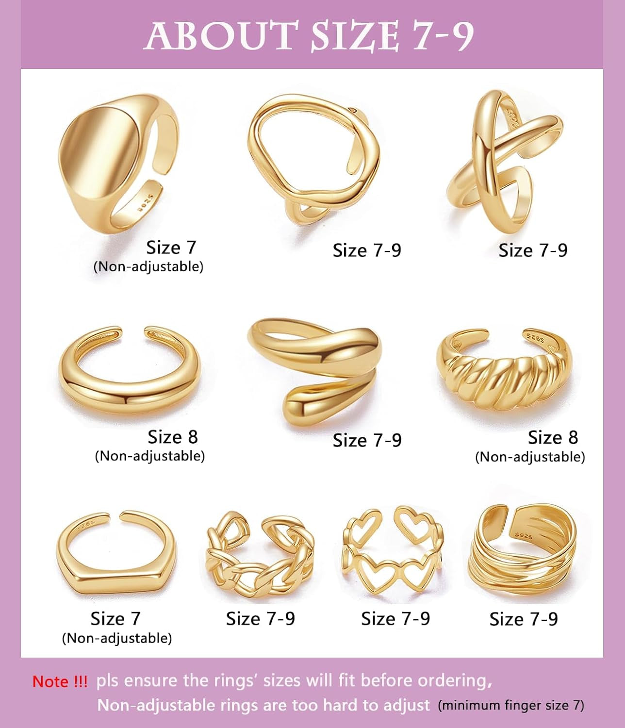 10PCS Gold Dome Chunky Rings for Women 18K Gold Plated Braided Twisted round Signet Rings Adjustable Open Ring Band Statement Jewelry Size 7-9