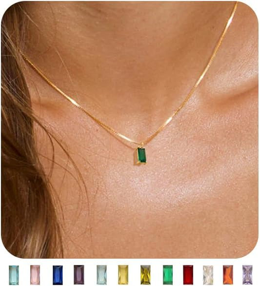 Diamond Necklaces for Women 14K Gold Plated Emerald Birthstone Necklace for Women Mothers Dainty Gold Necklace Blue Green Cubic Zirconia Pendant Necklace Birthday Gifts for Women Jewelry