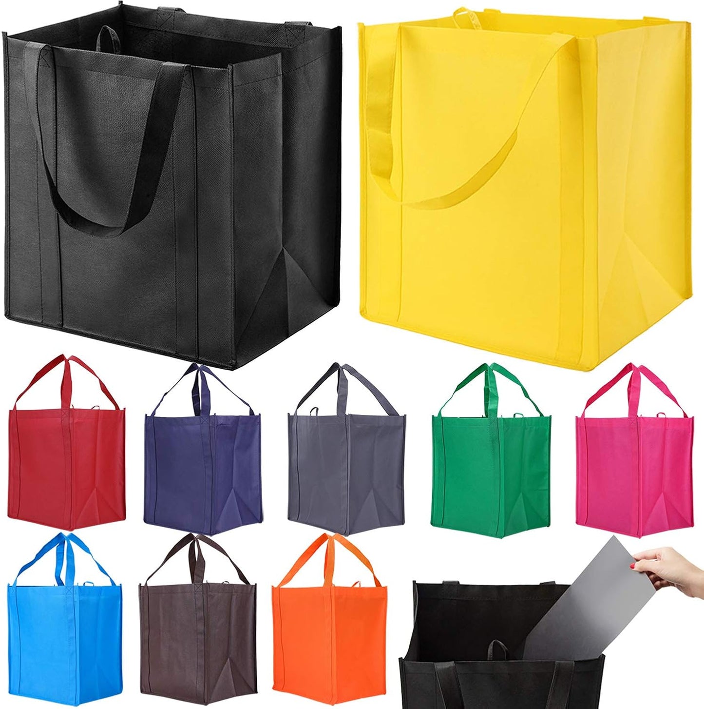 10 Pack Reusable Reinforced Handle Grocery Bags - Heavy Duty Large Shopping Totes with Thick Plastic Bottom Can Hold 40 Lbs