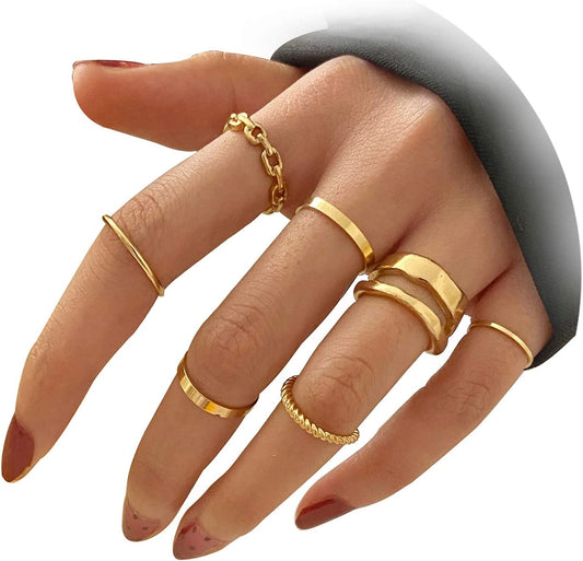 Gold Knuckle Rings Set for Women Snake Chain Stacking Ring Vintage BOHO Midi Rings Size Mixed