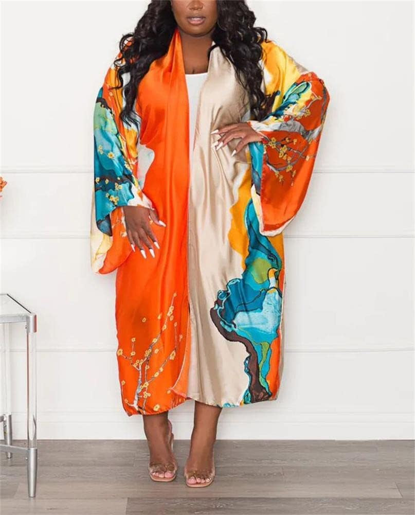 Summer Cardigan for Women Lightweight Satin Open Front Long Kimono Swimsuit Cover Ups Silk Robe plus Size