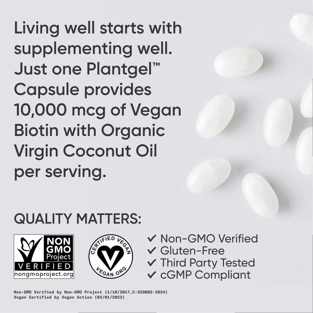 Vegan Biotin 10,000Mcg with Coconut Oil - Max Strength Biotin Vitamin B7 for Skin and Keratin Support - Non-Gmo & Gluten Free, 120 Softgels (4 Month Supply)