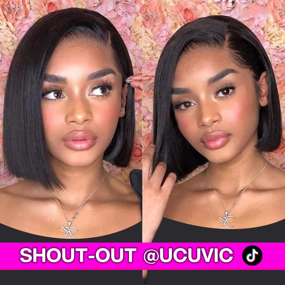 Bob Wig Human Hair 13X4 HD Lace Front BOB Wigs for Black Women Human Hair Glueless Wigs Human Hair Pre Plucked Pre Cut 180% Density 10 Inch