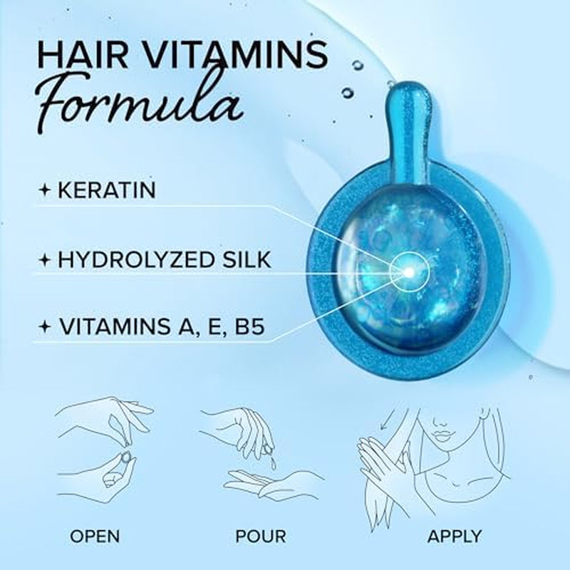 Hair Oil for Frizzy - Hair Vitamins A, E & B Keratin Styling Capsules with Jojoba & Argan Oil - anti Frizz Serum for Women - Frizzy, Damaged, Dry and Curly - Sérum Gotas & Aceite Para El Cabello