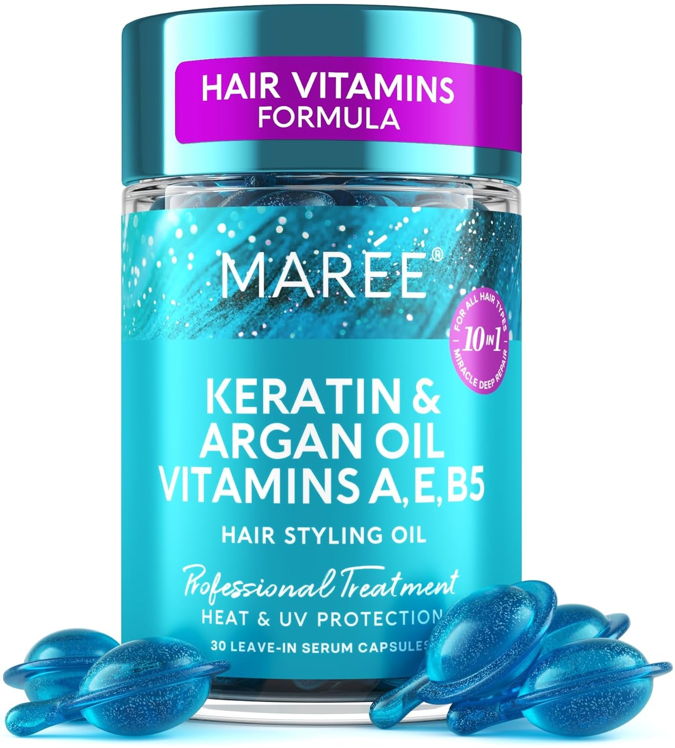 Hair Oil for Frizzy - Hair Vitamins A, E & B Keratin Styling Capsules with Jojoba & Argan Oil - anti Frizz Serum for Women - Frizzy, Damaged, Dry and Curly - Sérum Gotas & Aceite Para El Cabello