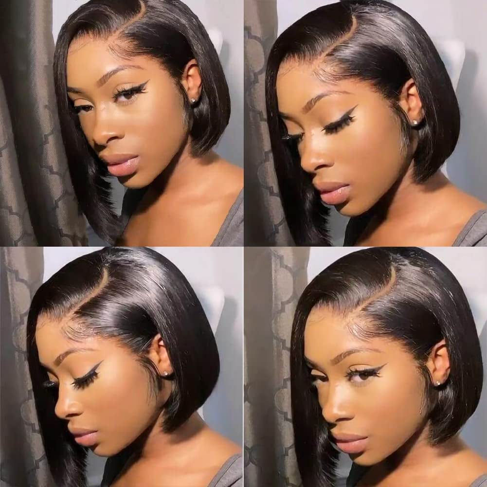 Bob Wig Human Hair 13X4 HD Lace Front BOB Wigs for Black Women Human Hair Glueless Wigs Human Hair Pre Plucked Pre Cut 180% Density 10 Inch