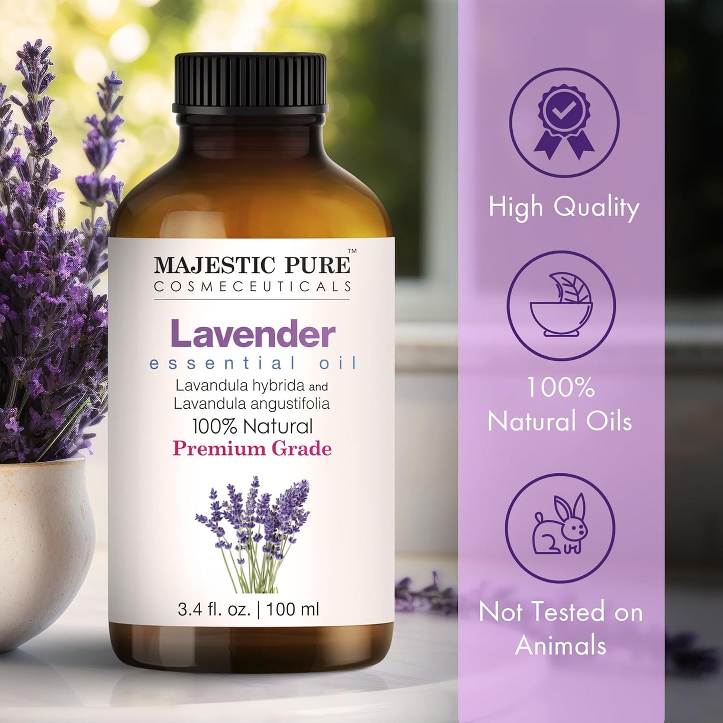 Lavender Essential Oil with Glass Dropper | 100% Pure and Natural Lavender Oil | Premium Grade Essential Oils for Diffusers, Skin, Aromatherapy, Massage | 4 Fl Oz