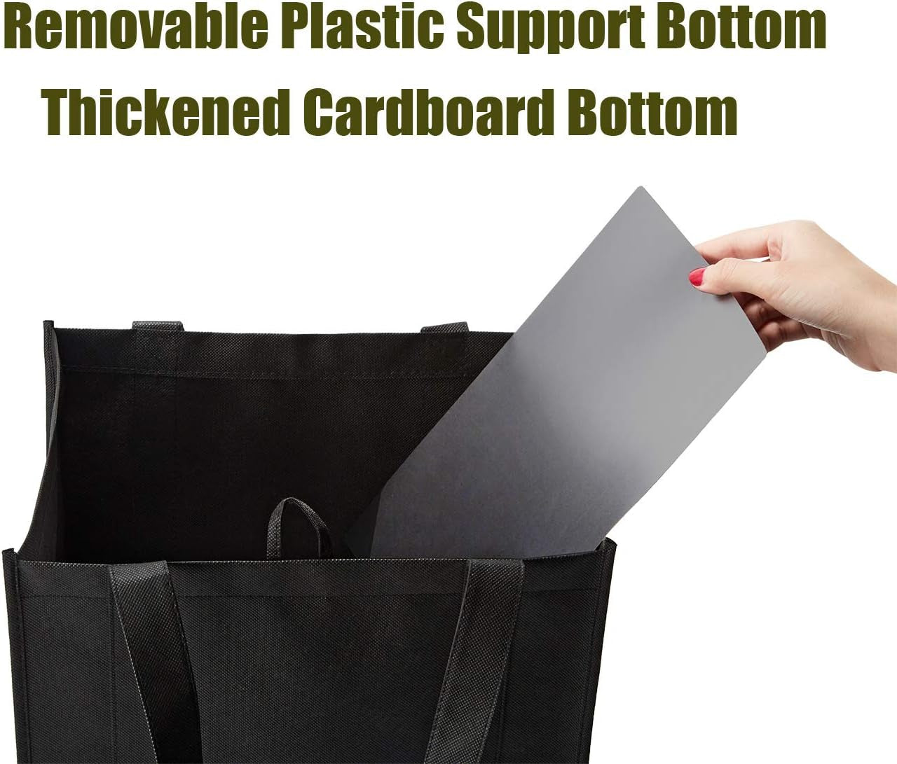 10 Pack Reusable Reinforced Handle Grocery Bags - Heavy Duty Large Shopping Totes with Thick Plastic Bottom Can Hold 40 Lbs