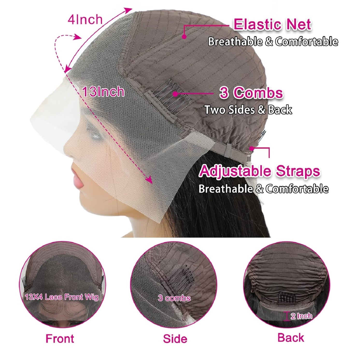 Straight Lace Front Wigs Human Hair 13X4 HD Transparent Lace Front Human Hair Wigs for Black Women Glueless Brazilian Virgin Hair Lace Frontal Wig 180% Density Pre Plucked with Baby Hair Hairline