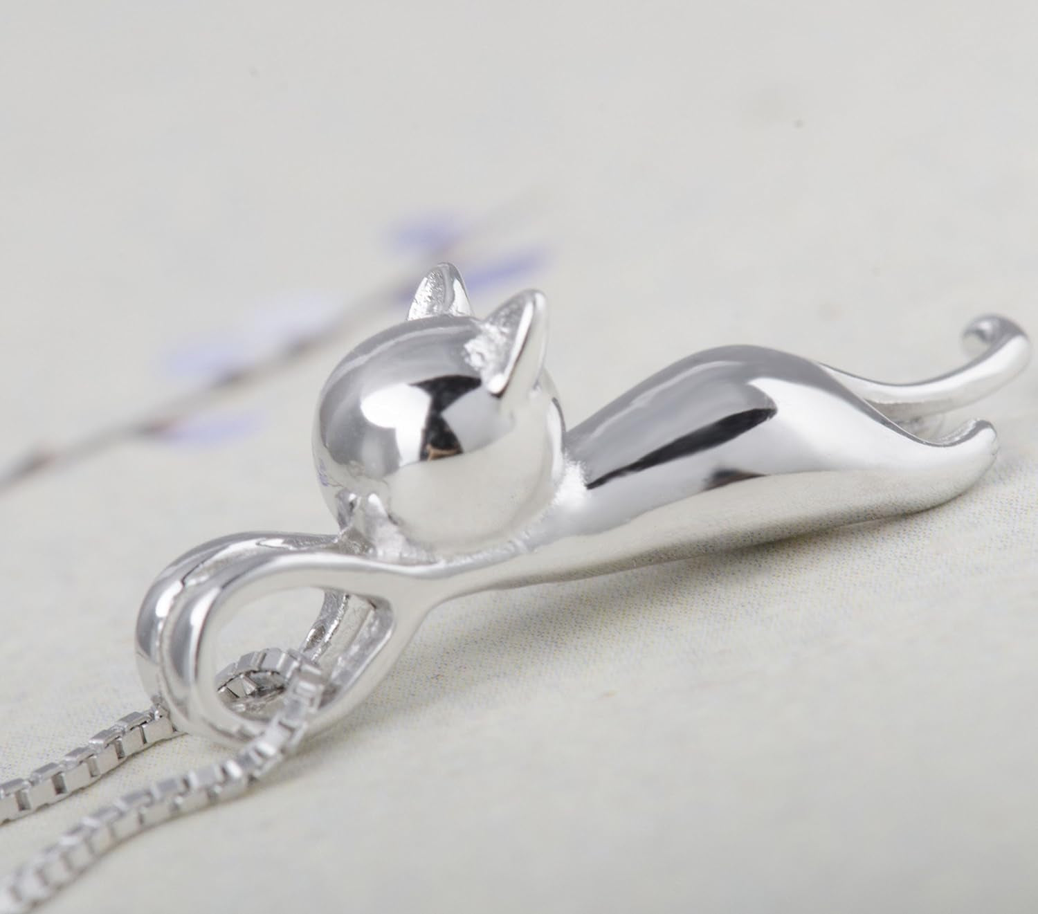 Sterling Silver Cat Necklaces for Women Cat Jewelry for Women Cat Accessories for Women Cat Mom Lover Lady Themed Gifts Cute Silver Kitten Jewelry Birthday Gifts for Women