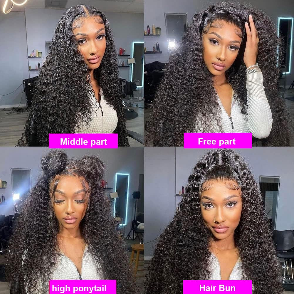 30 Inch Deep Wave Lace Front Wigs Human Hair 200 Density 13X4 HD Lace Frontal Wigs Human Hair Pre Plucked Deep Curly Glueless Wigs Human Hair for Women Natural Black