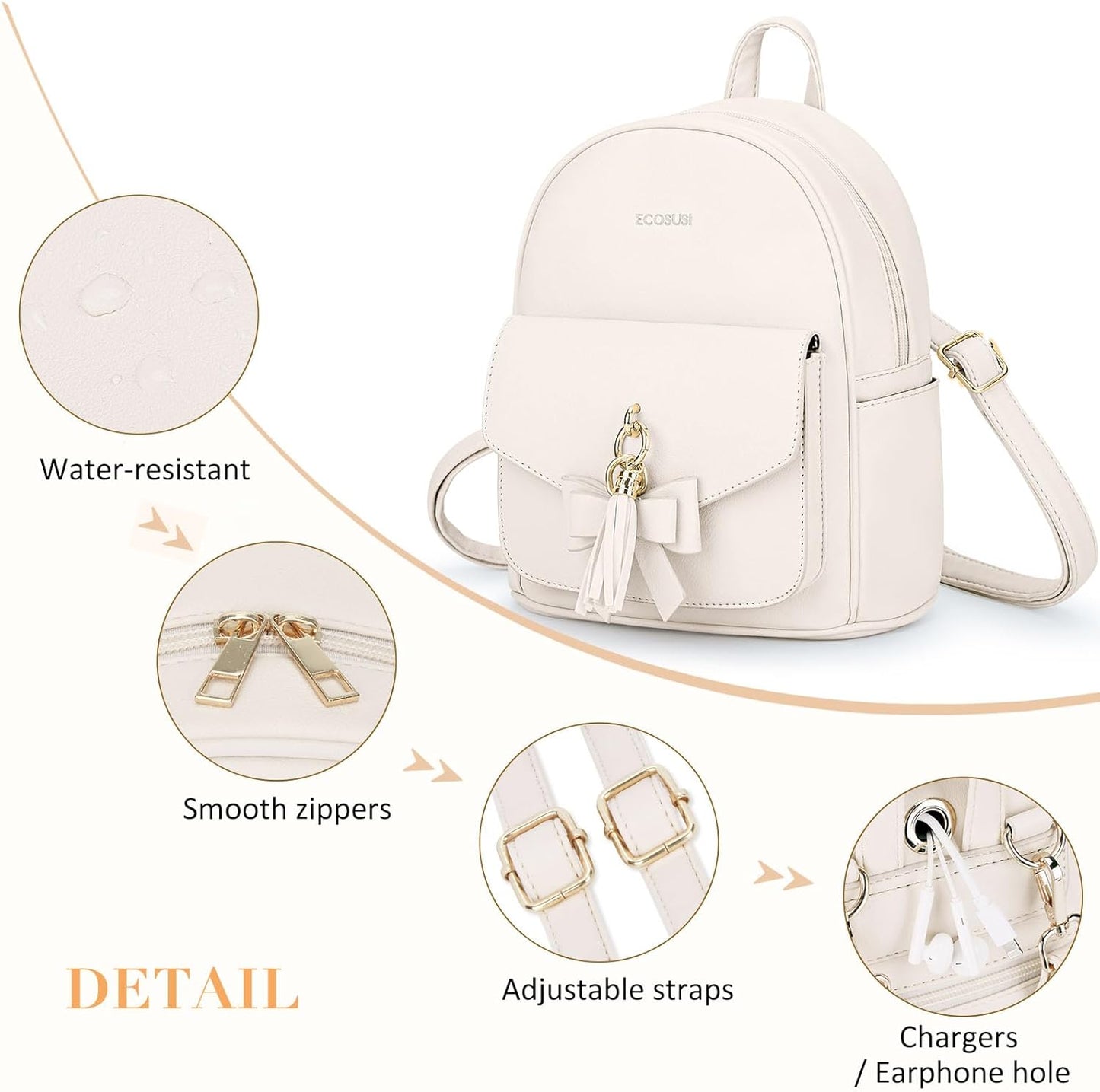 Mini Backpack for Women Girls Cute Bowknot Small Backpack Purse Ladies Leather Bookbag Satchel Bag, with Charm Tassel